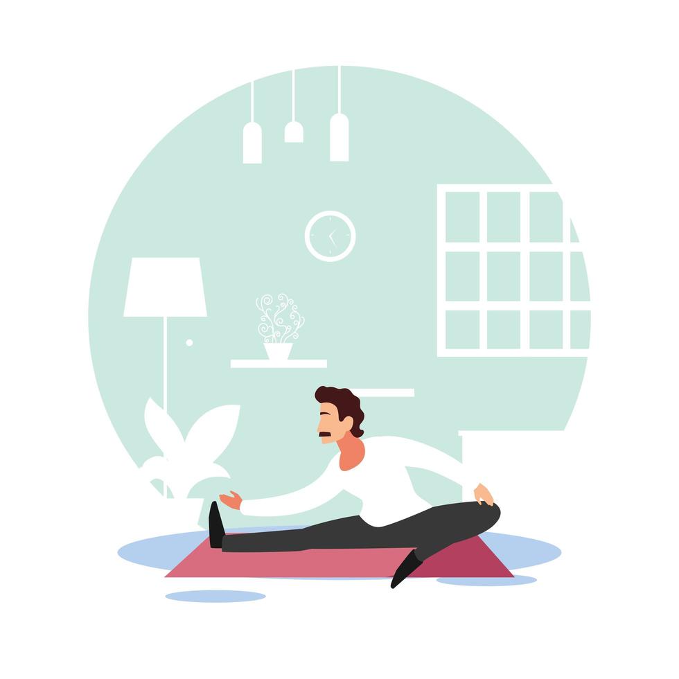 Man doing exercises in his house vector