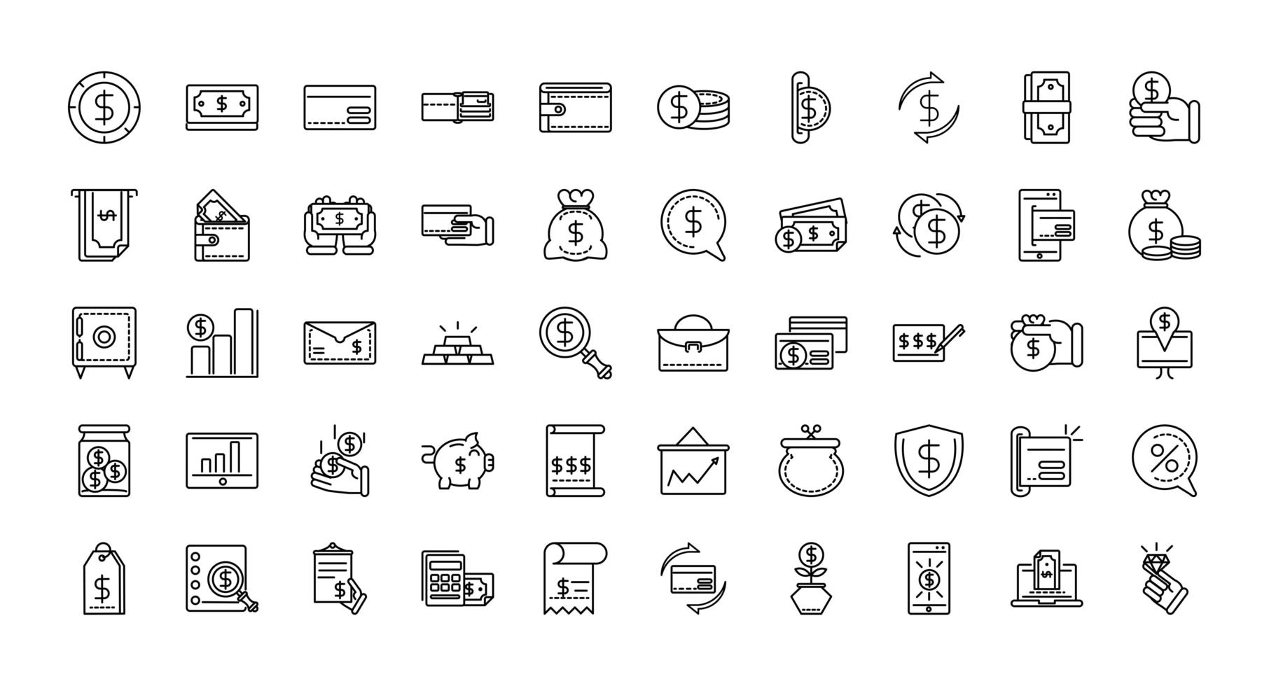 finanzas y negocios line-art conjunto de iconos vector