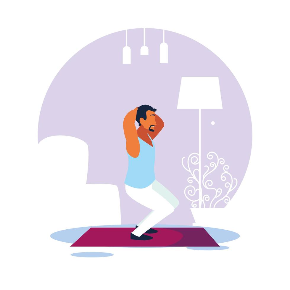 Man doing home exercises vector