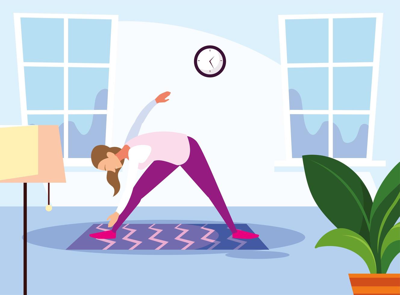 Scene of young woman doing home workout vector