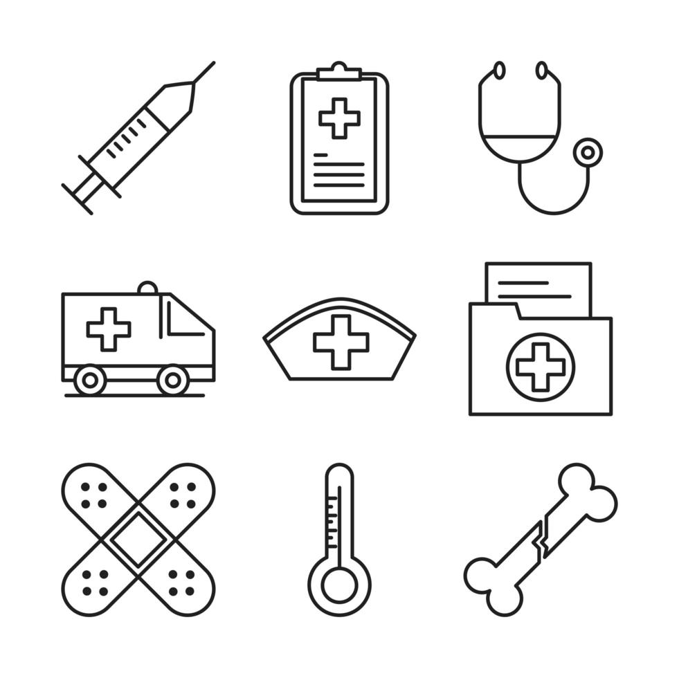 Conjunto de iconos de pictogramas médicos y sanitarios vector