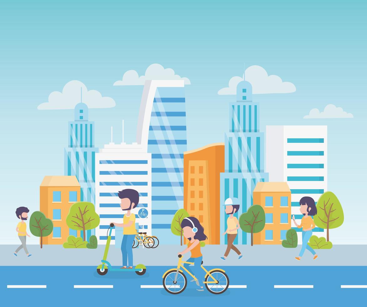 Urban landscape with people vector