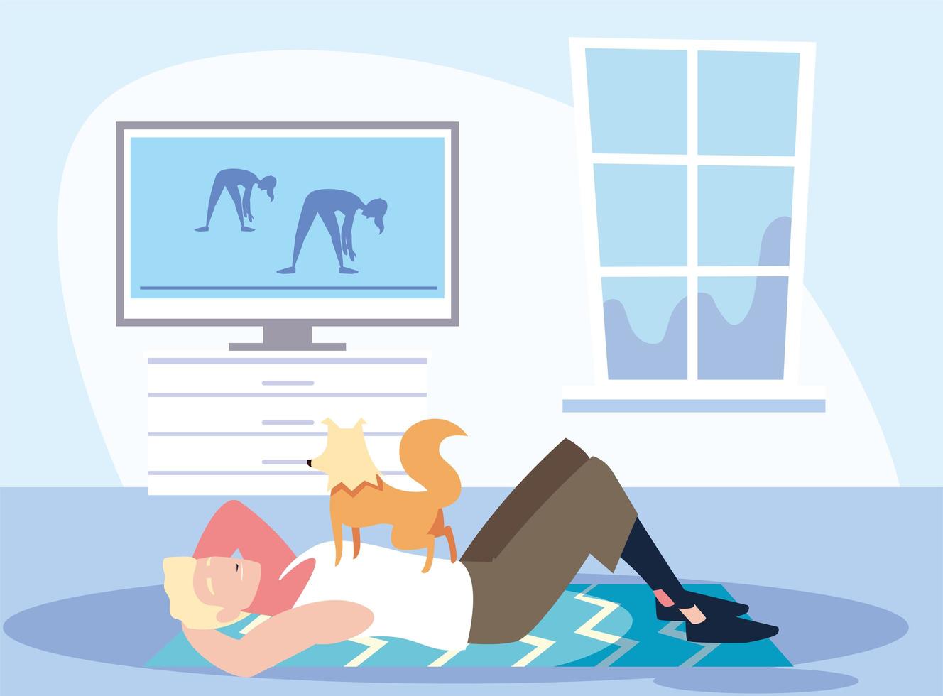 Scene of a man doing home workout vector