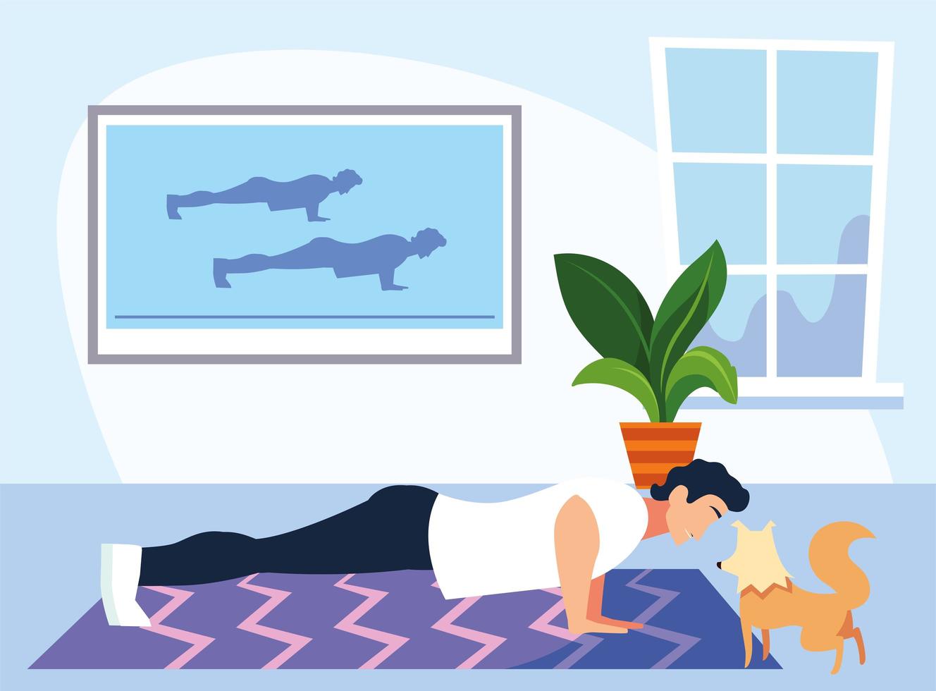 Scene of a man doing home workout vector