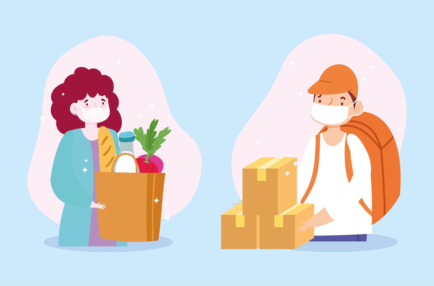 Coronavirus safe grocery and package delivery vector