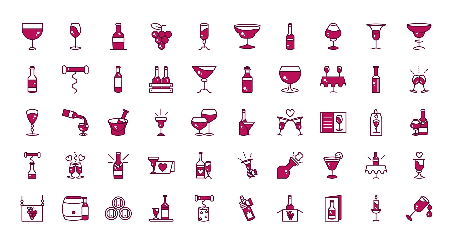 Wine beverage celebration icon set vector