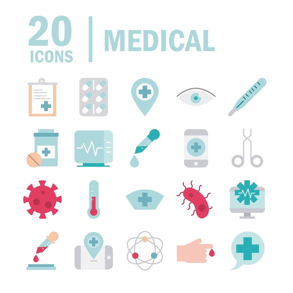 Medical and health related flat style icon set vector