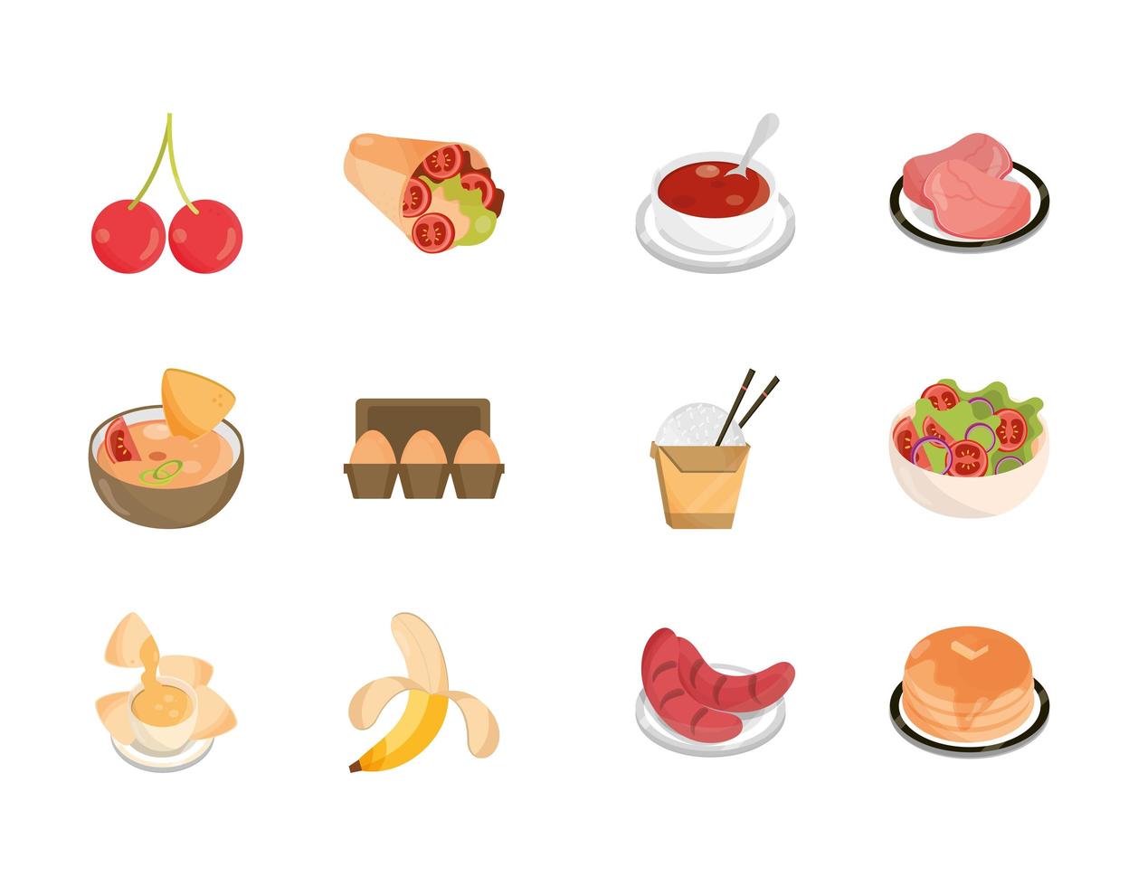 Assorted food icons set vector