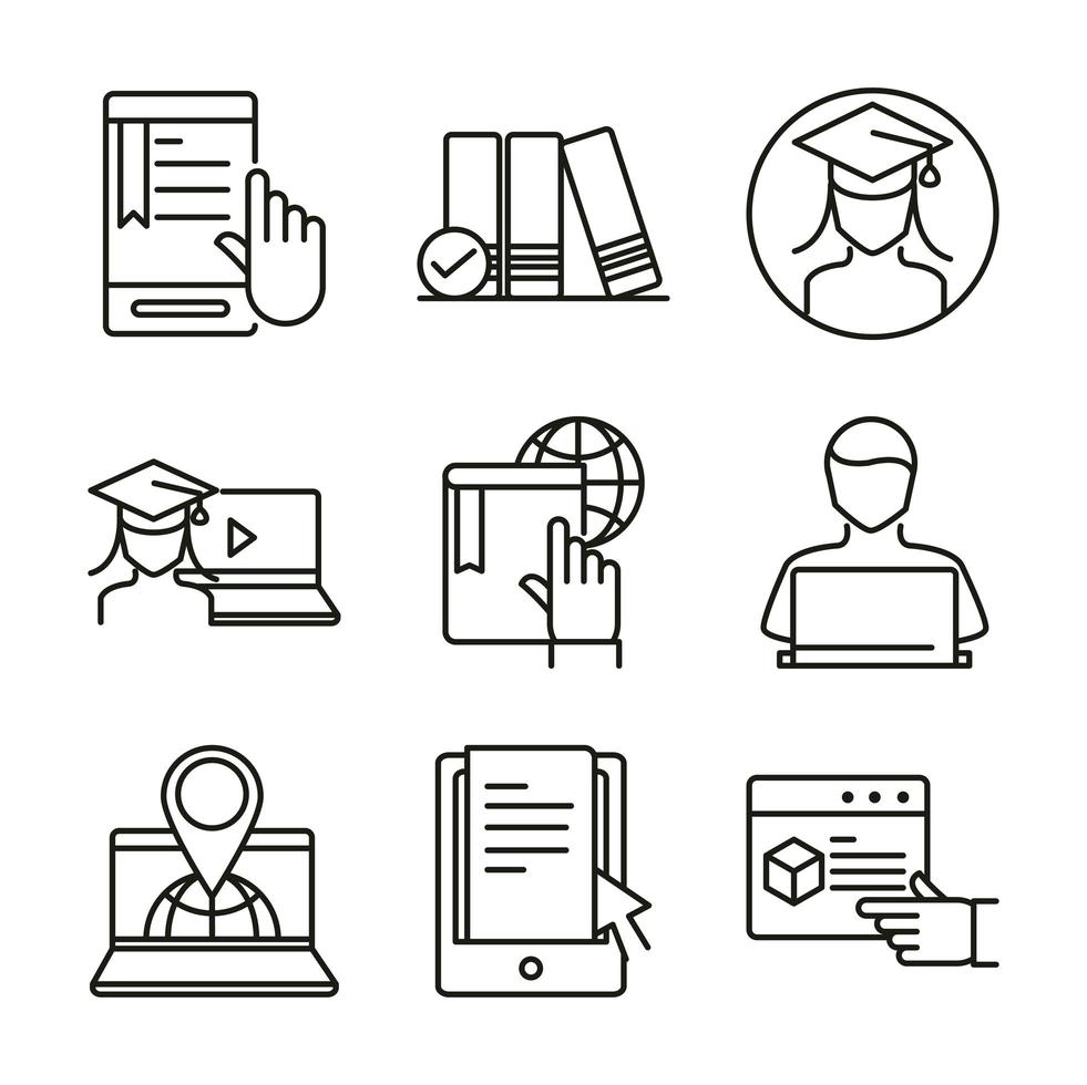 Distance education and online courses icon set vector