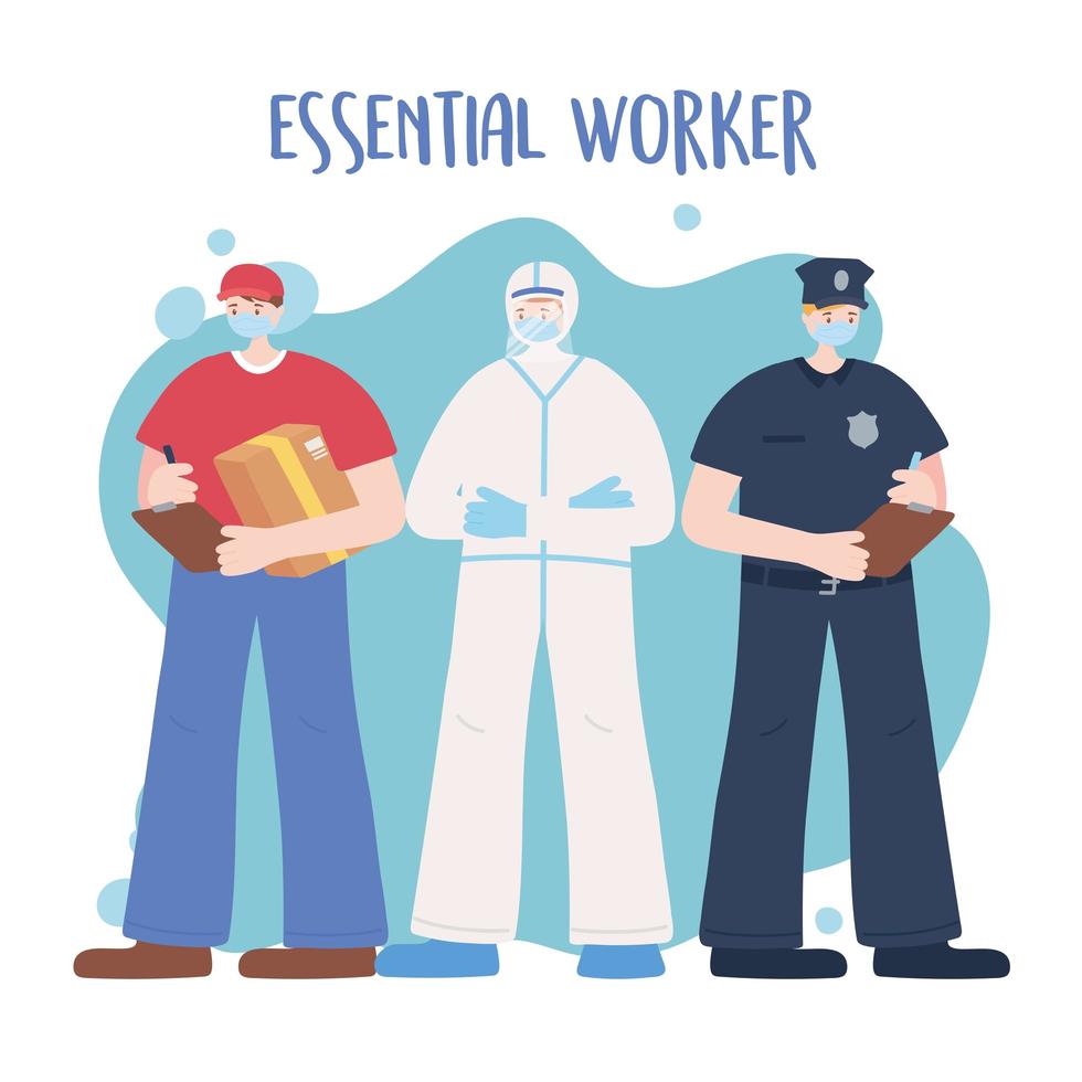 Male essential workers card template  vector
