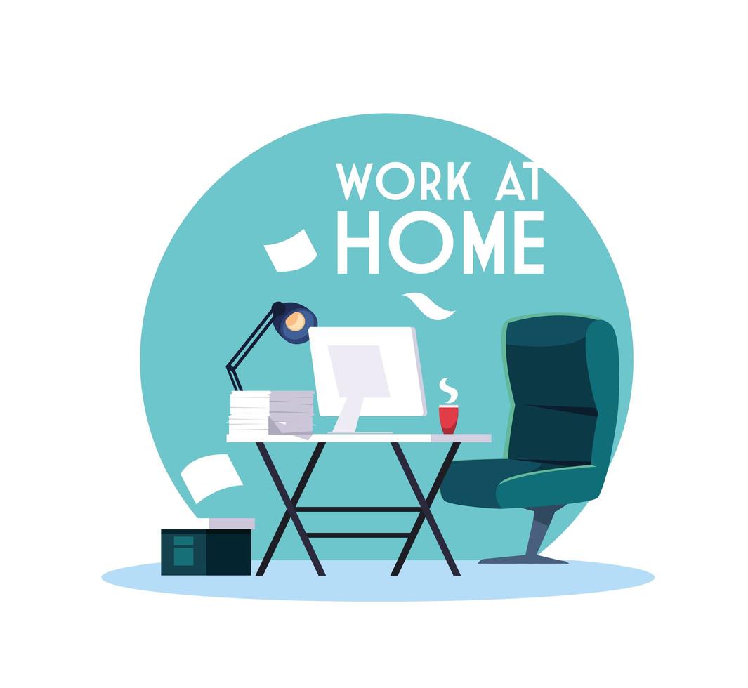 Worksite with work at home lettering vector