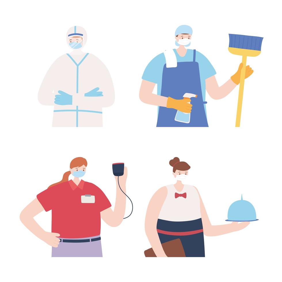 Essential workers bust flat design set vector