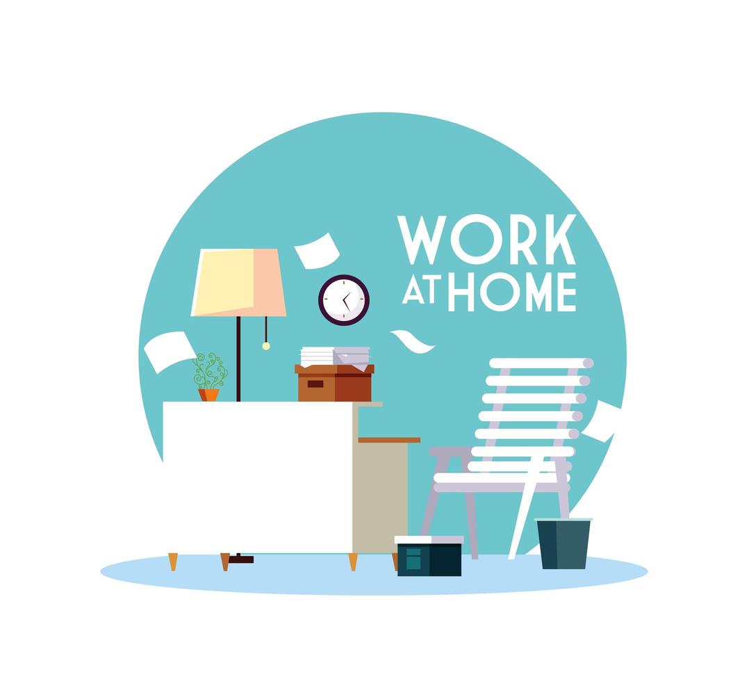 Worksite with work at home lettering vector