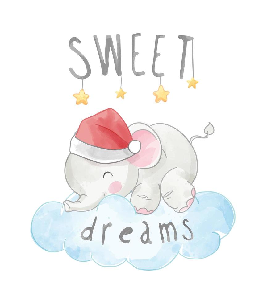 Sweet Dreams Slogan with Elephant Sleeping on Cloud vector