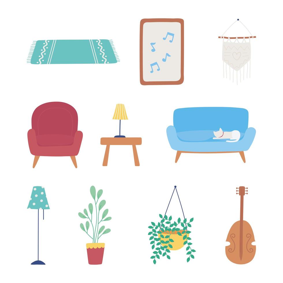 Home furniture icon set vector