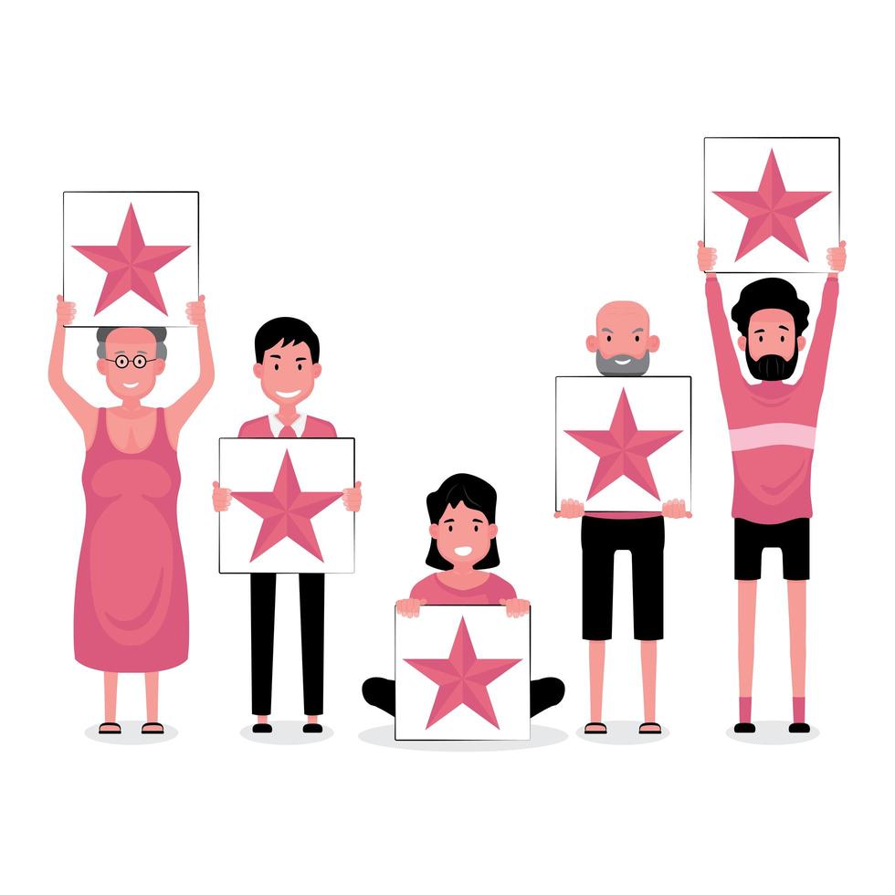 Group of people holding a 5 star rating feedback signs vector
