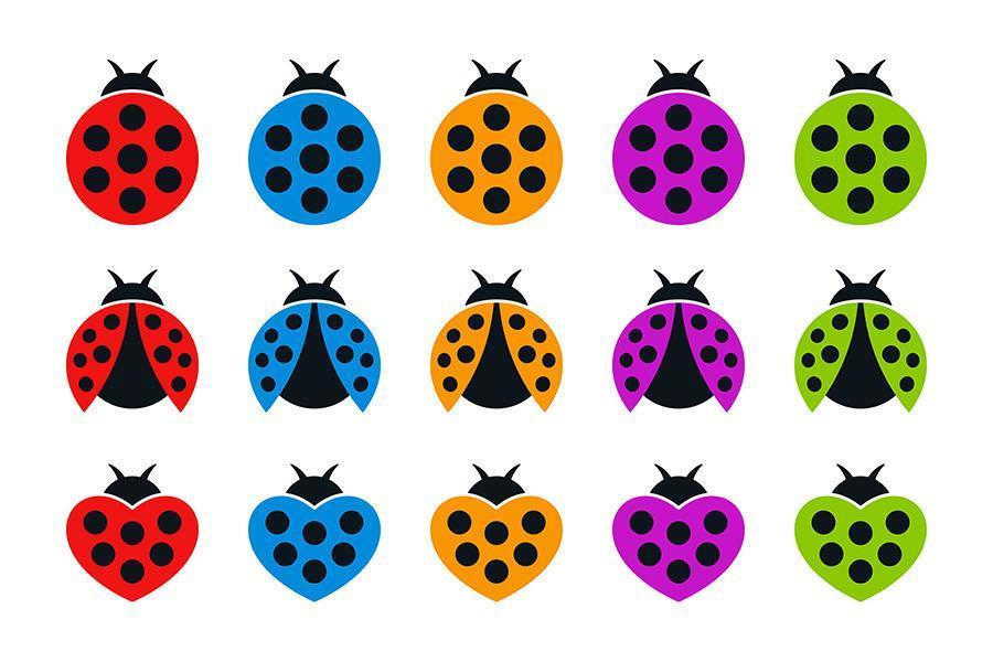 Round and Heart Shaped Ladybugs Colorful Flat Icons vector