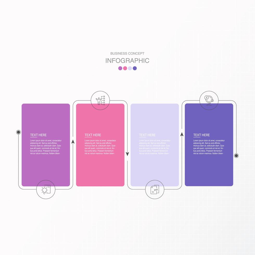 Purple and pink connected rectangle infographic vector