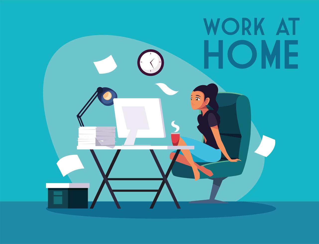 Young female freelancer working remotely from home vector