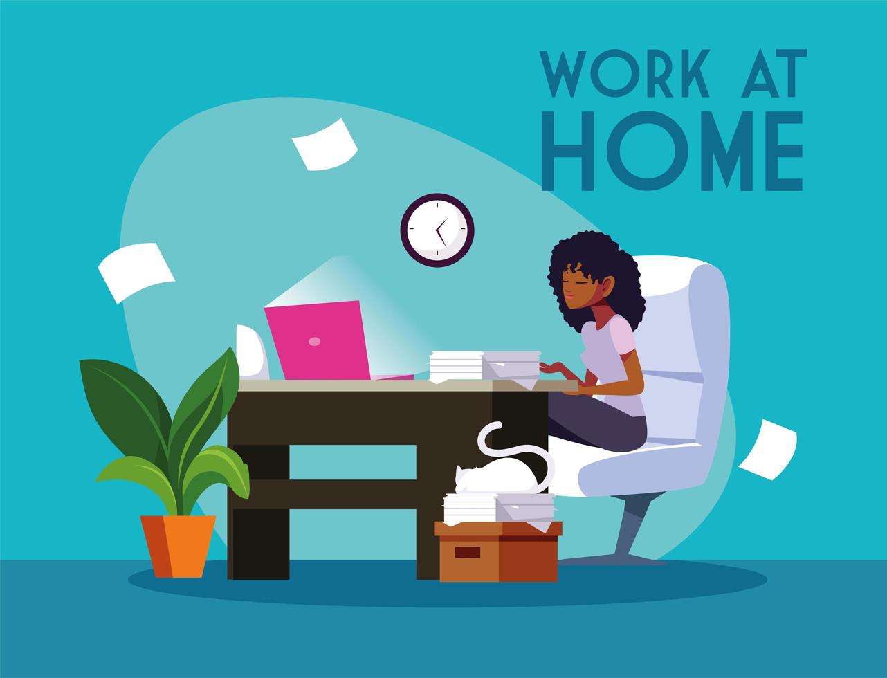 Young female freelancer working at desk from home vector