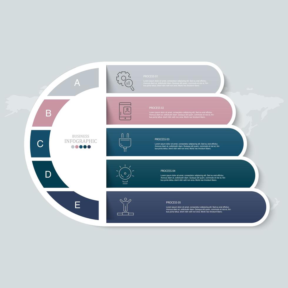 Half circle and rounded labels A-E infographic for business vector