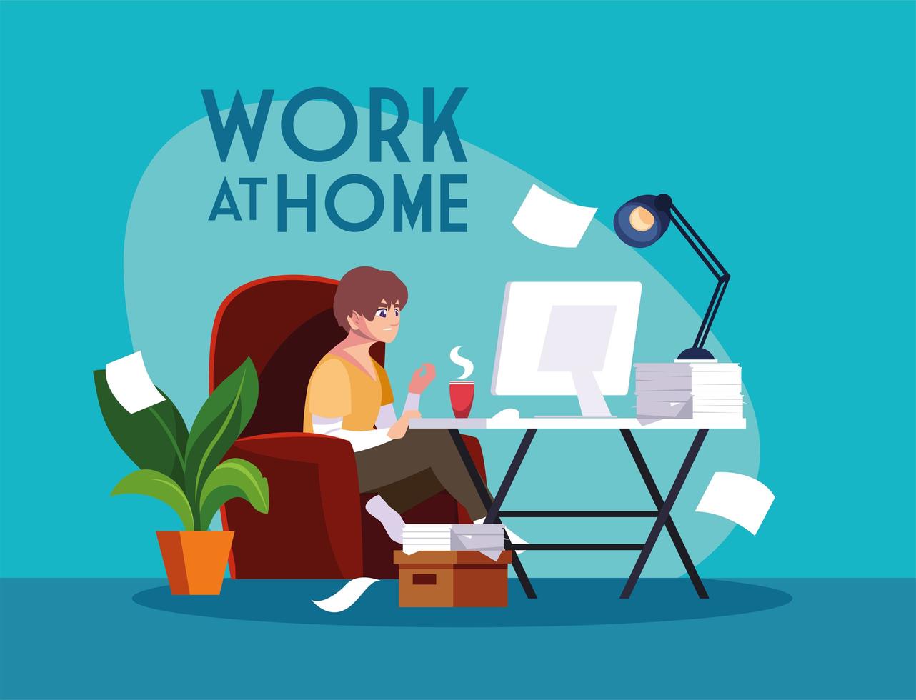 Male freelancer working remotely from his home vector