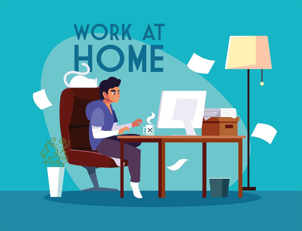 Young male freelancer working remotely from his home vector