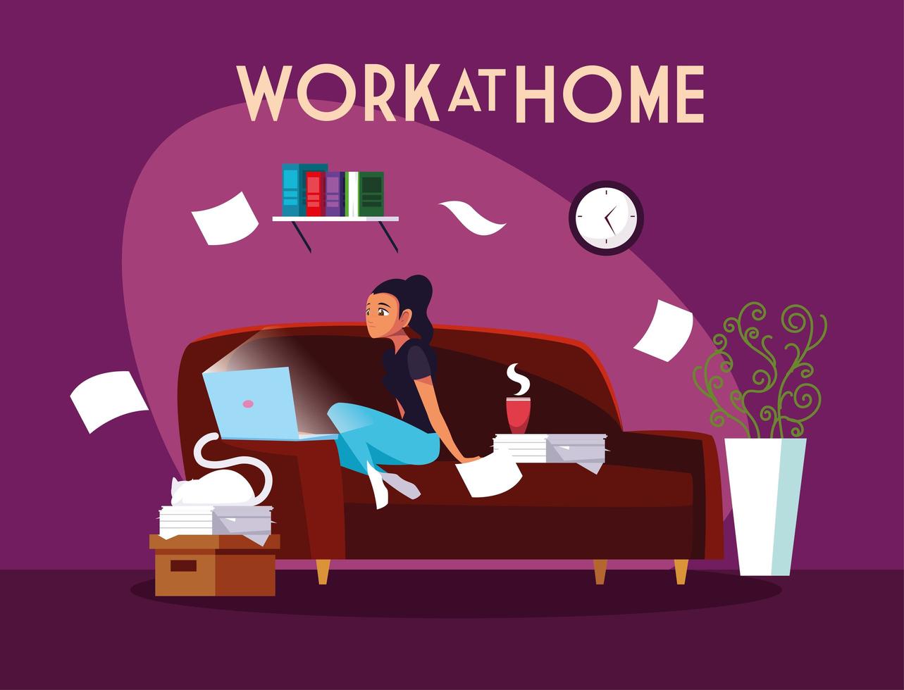 Female freelancer working remotely from her house vector