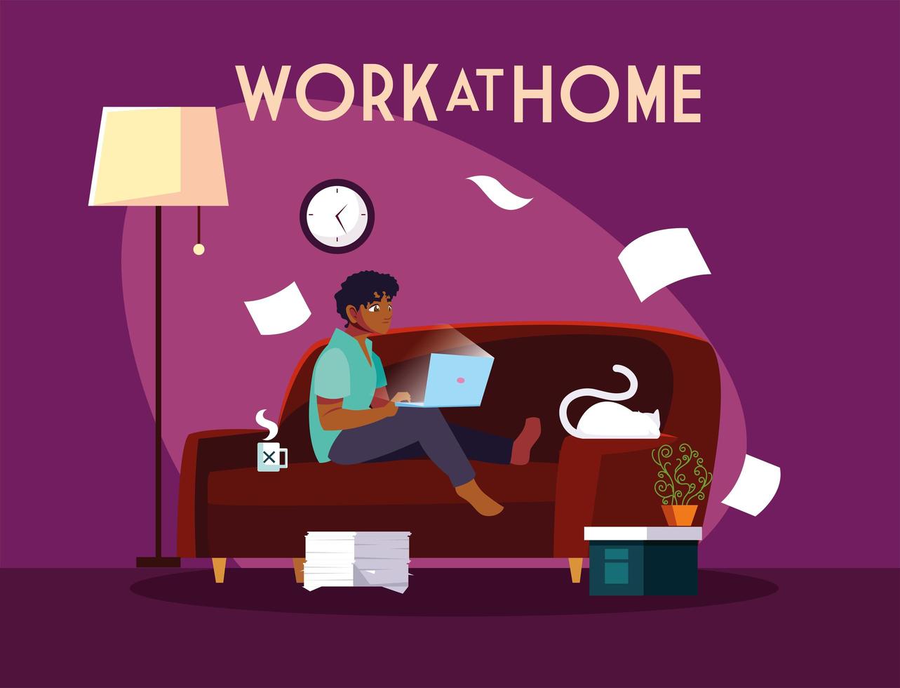 Young male freelancer working remotely from his house vector