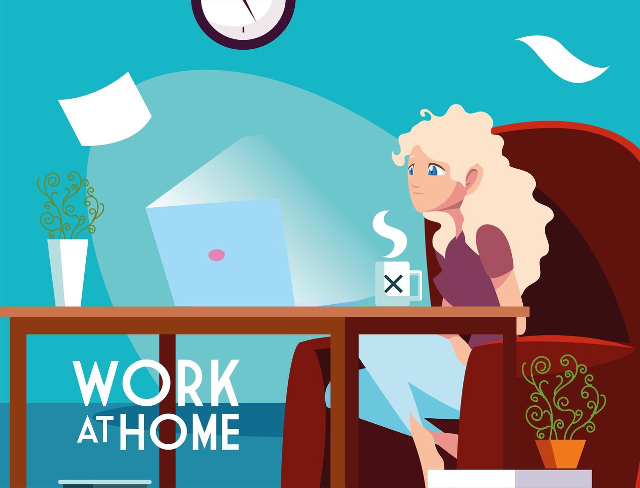 Young female freelancer working remotely from home vector