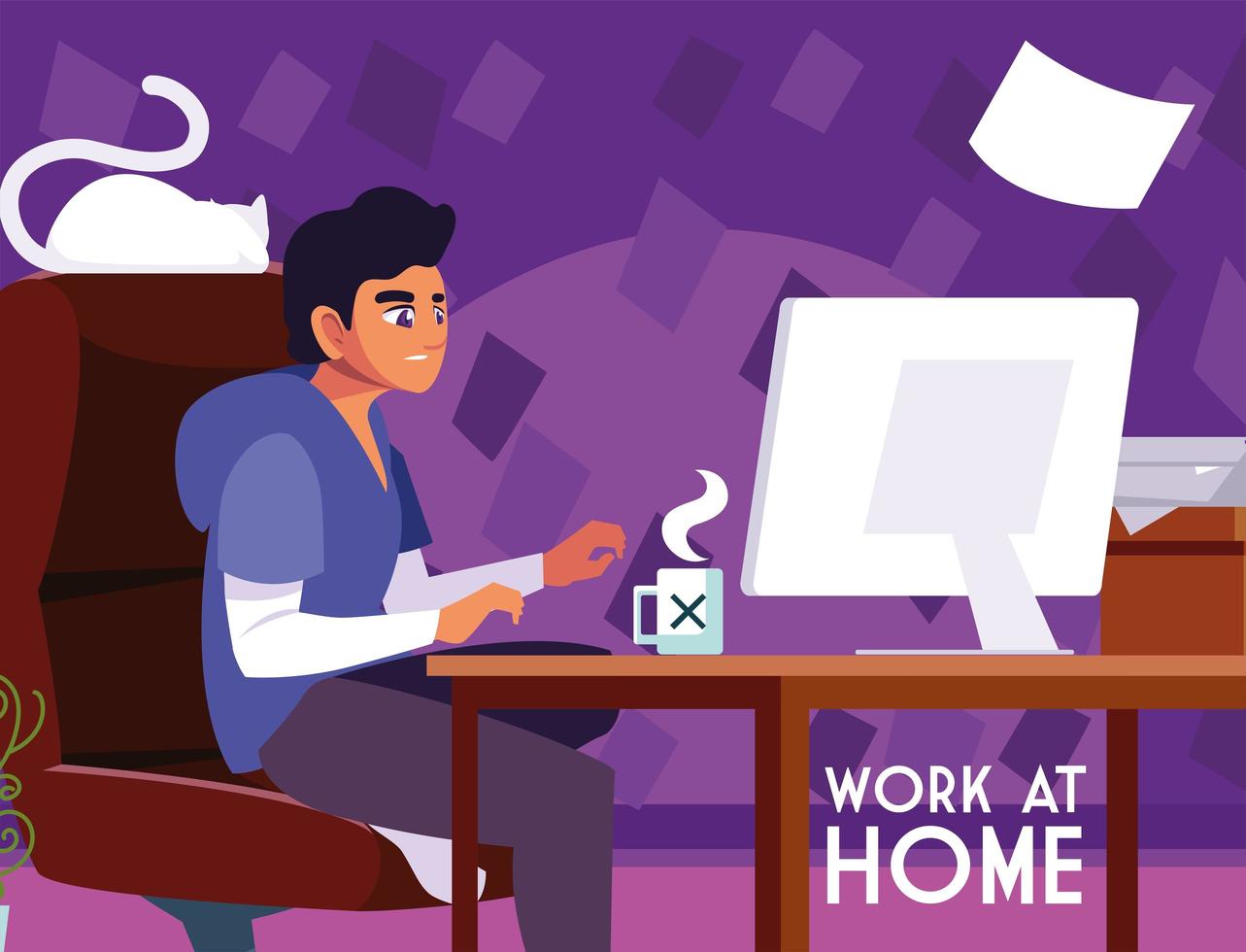 Young male freelancer working from his home vector