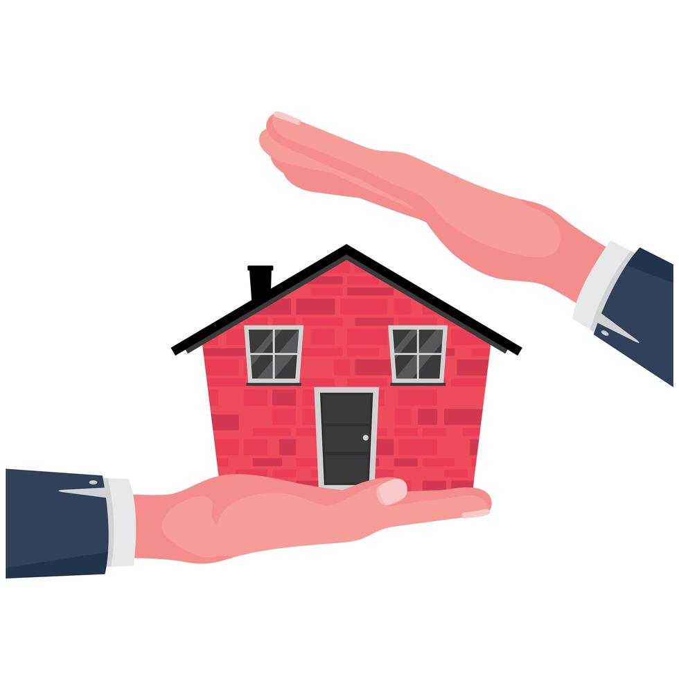 Hand holding a red house vector