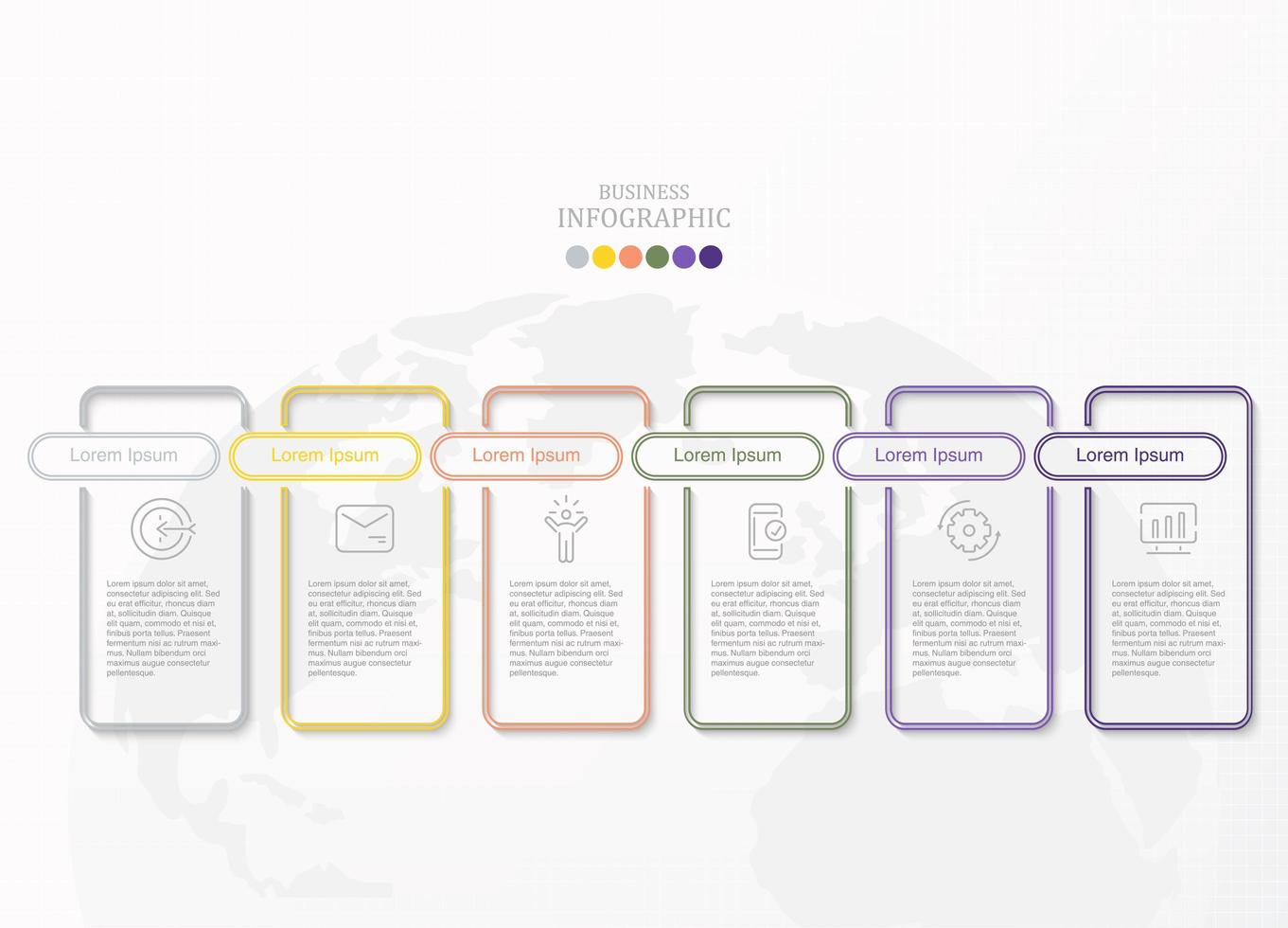 Colorful rounded rectangle outline infographic with icons vector