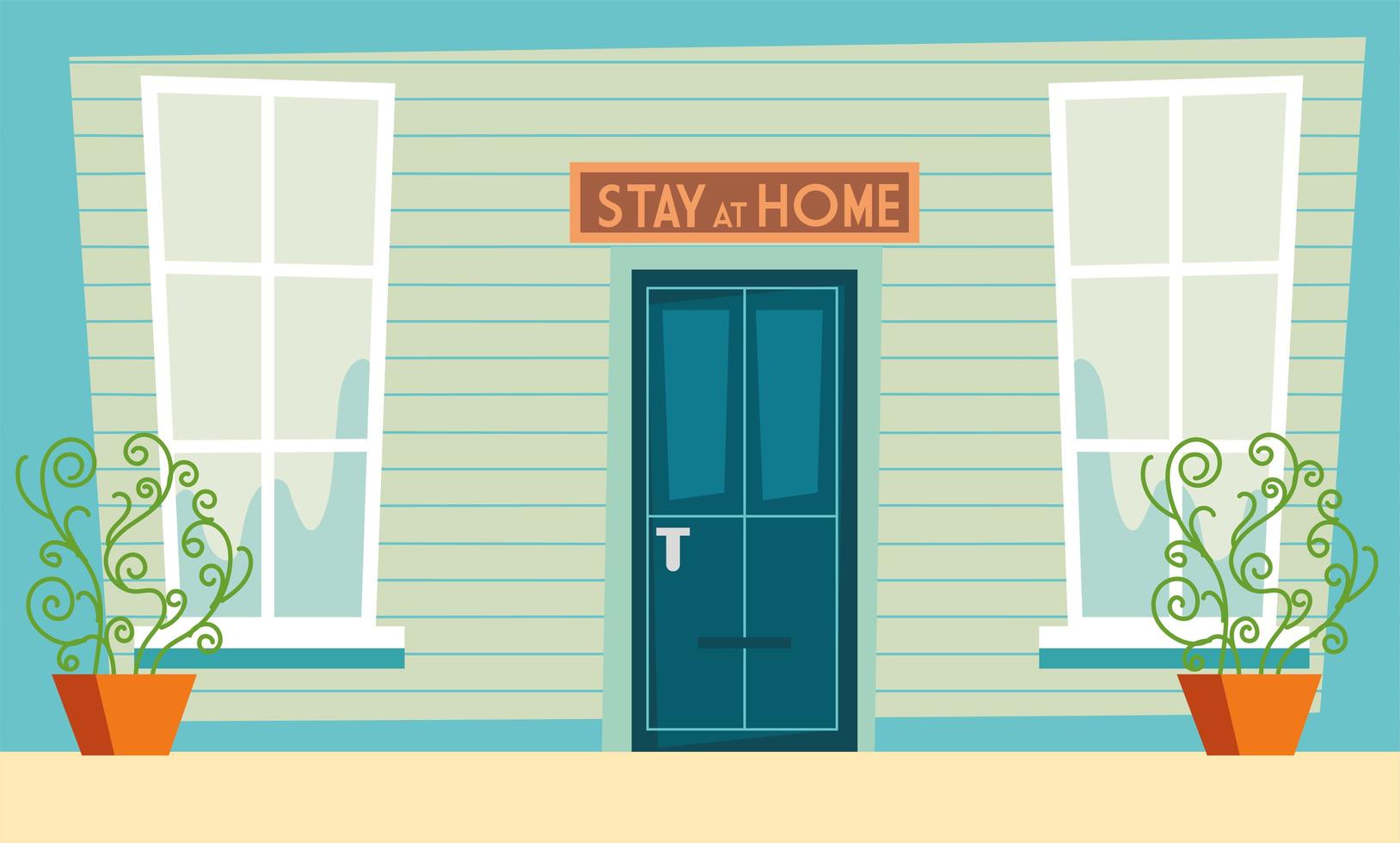 Stay at home awareness sign above door of home vector