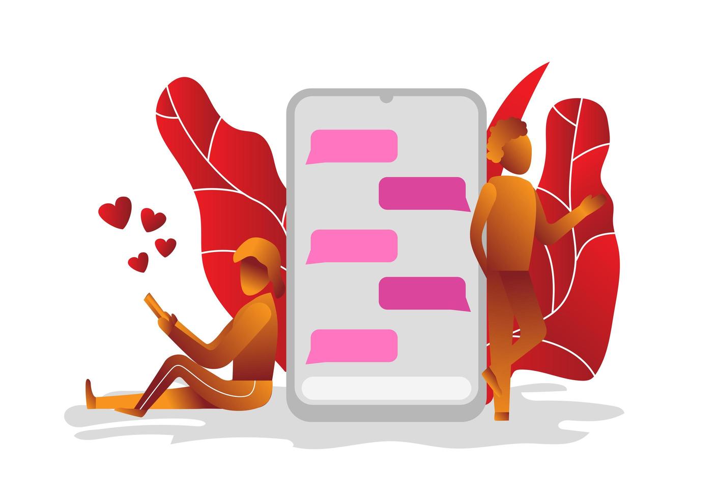 Gradient design with woman texting man on phone vector