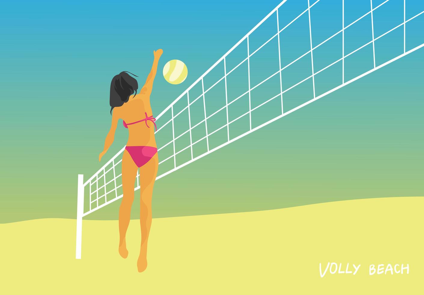 mujer jugando voleibol en la playa en verano vector