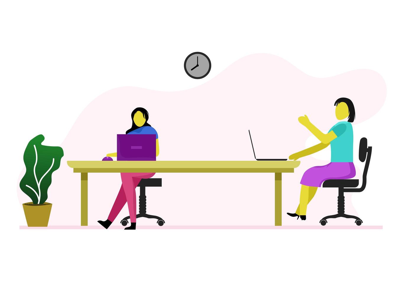 Two women working in meeting room vector