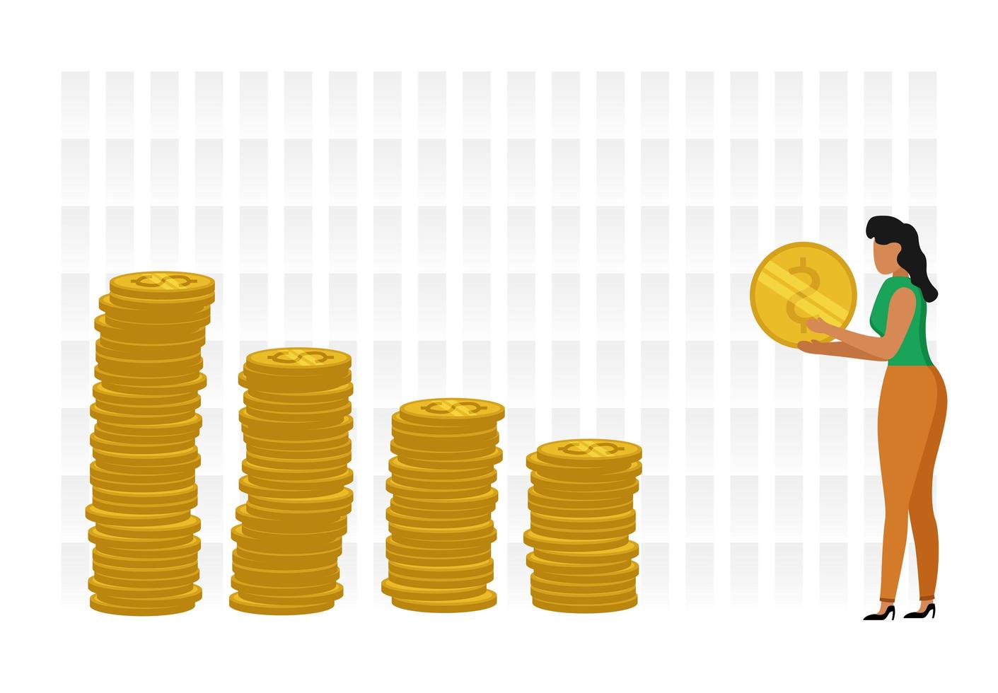 Young woman adding coin to stack vector