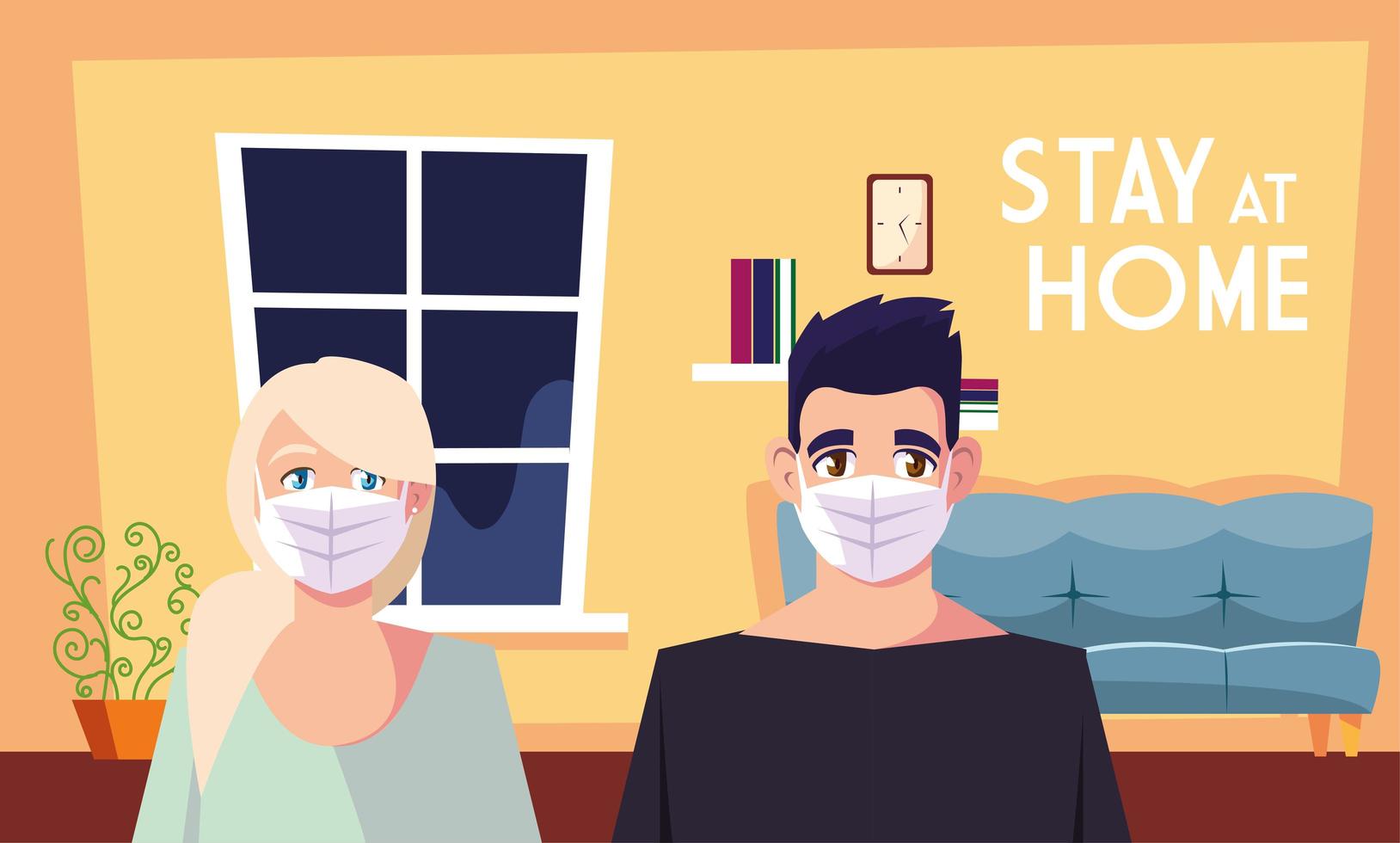 Stay at home awareness and a couple in the living room vector