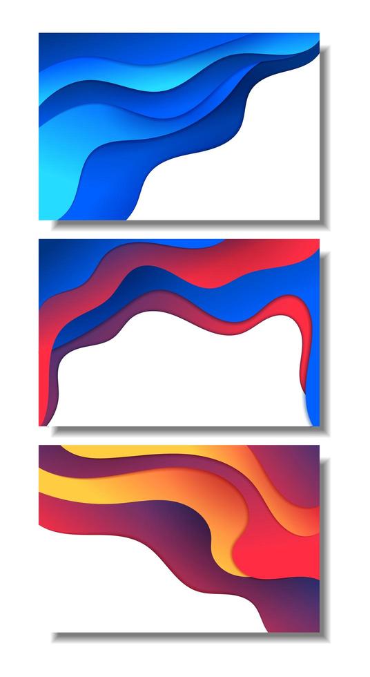 Bright gradient curvy layers over white card set vector