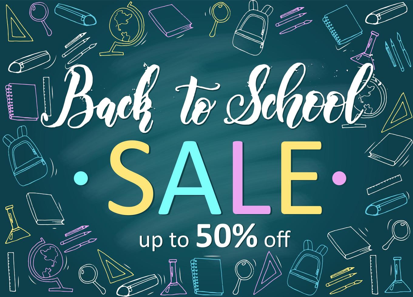 Back to school sale banner with hand drawn icons vector