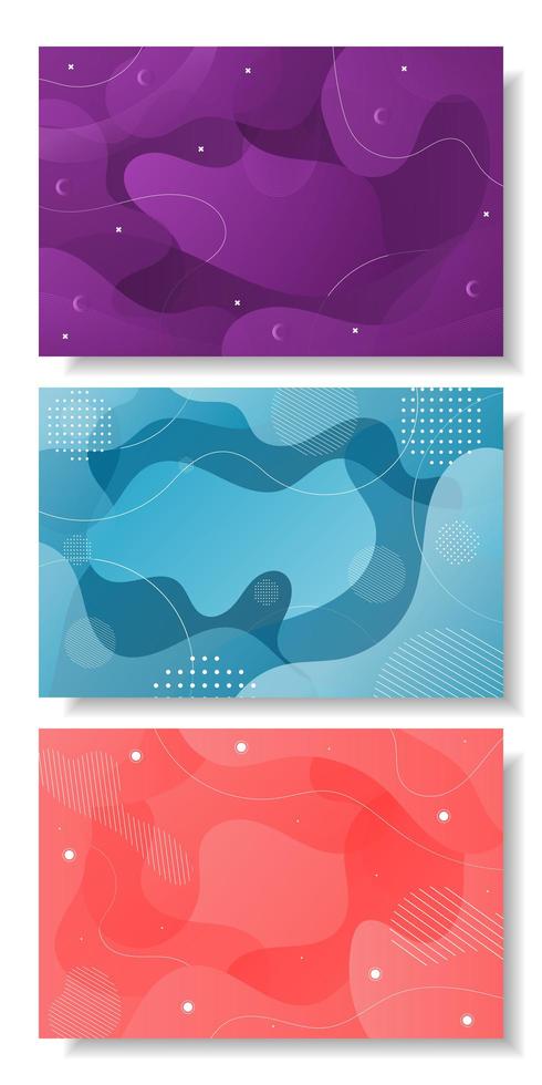 Abstract colorful flat wavy shape cover set vector