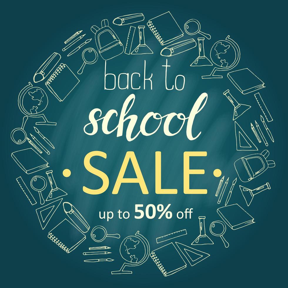 Back to school sale banner with hand drawn icons vector
