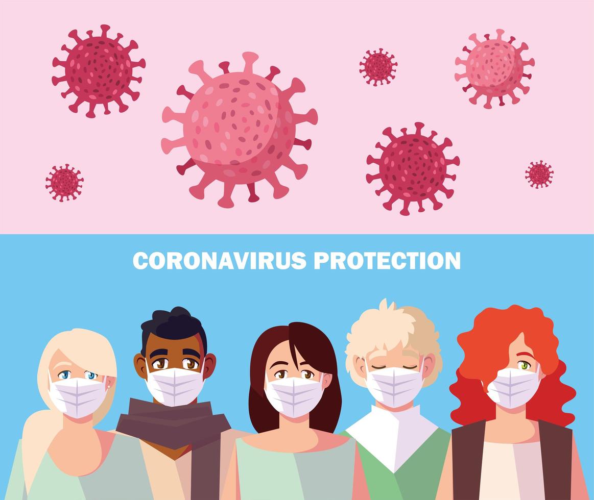 Group of people using medical face mask vector