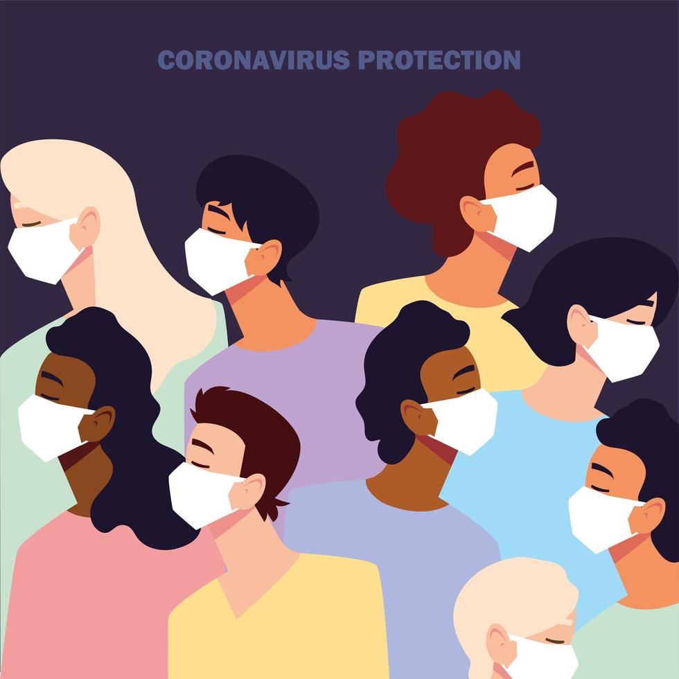 Young people with medical face mask vector