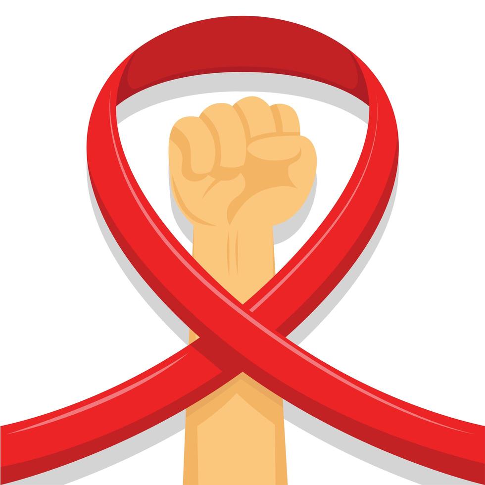 Raised fist in red ribbon vector