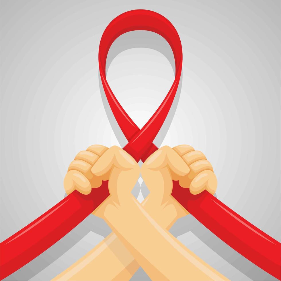 Two hands grabbing red ribbon vector