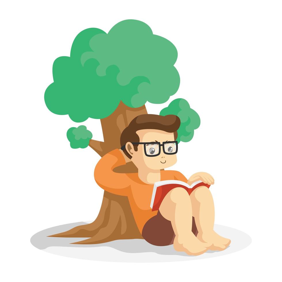 Young boy reading book under a tree vector