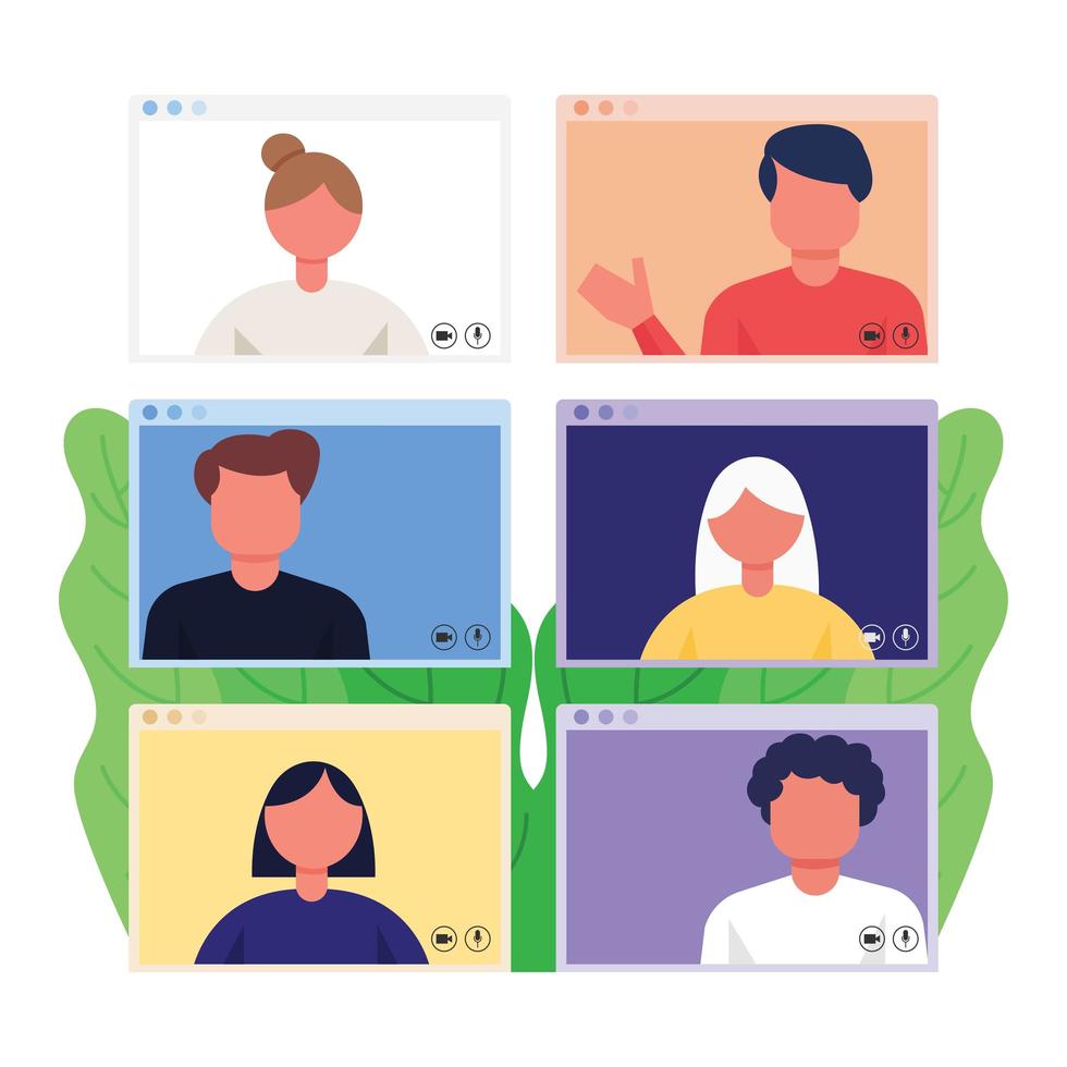 Video call conference set vector