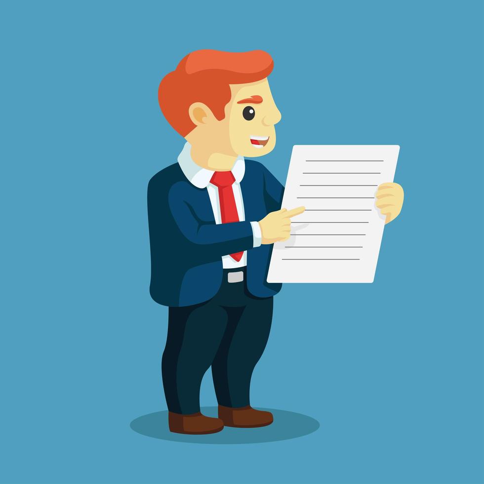 Business man point finger to document vector